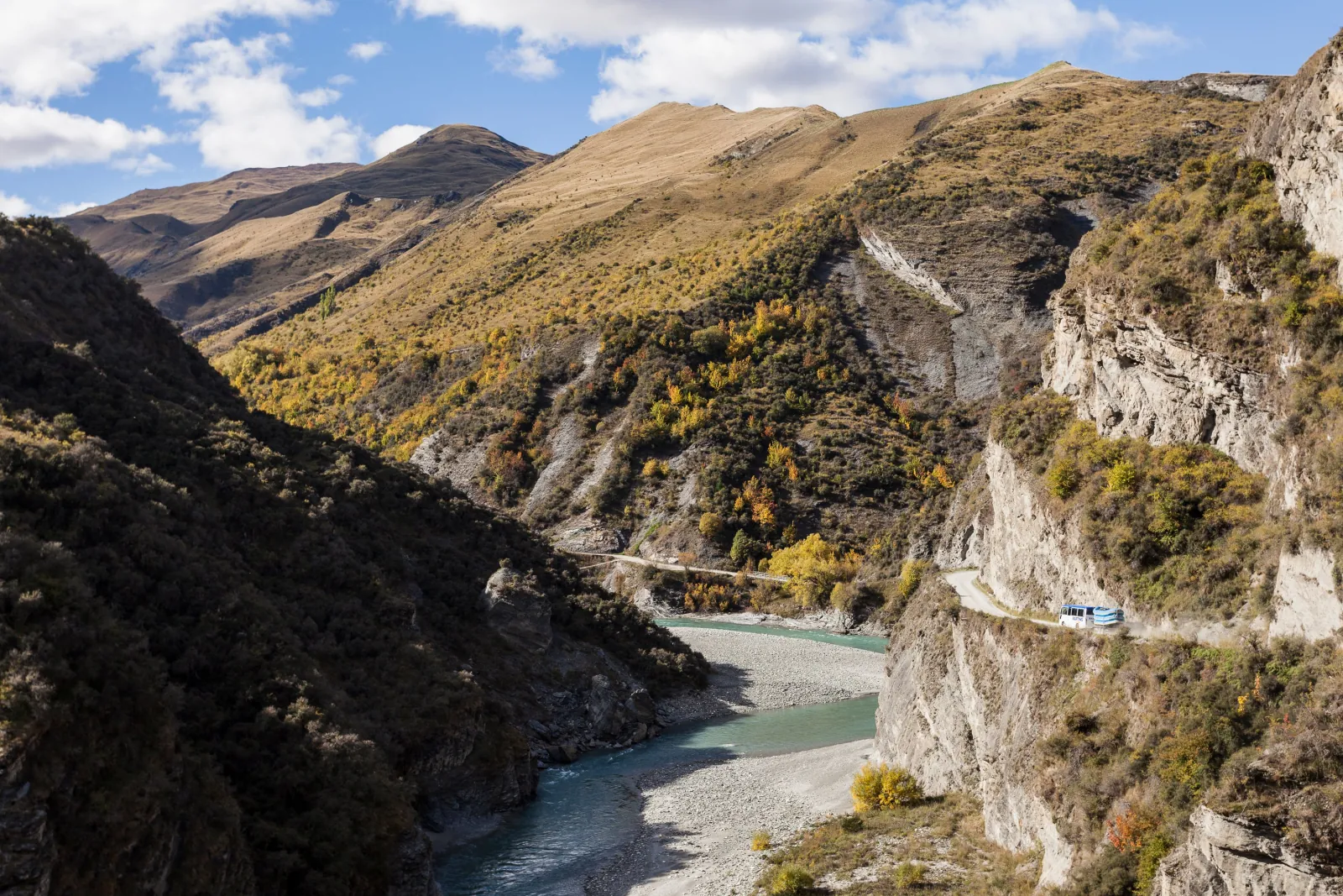 Aerial view of the Skippers road cut high above the river